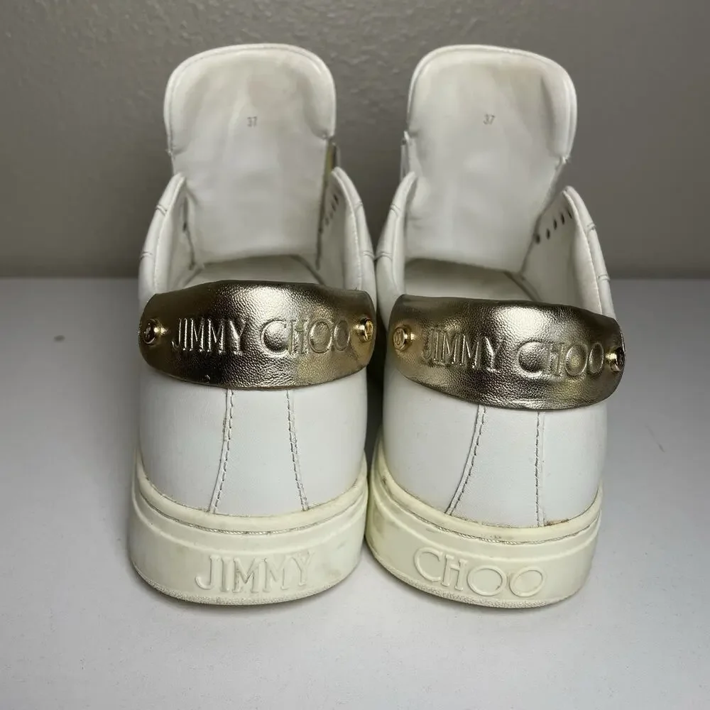 Jimmy Choo ROME Low Top Sneakers Women’s 37 / 7 US White Leather Classic Minimal